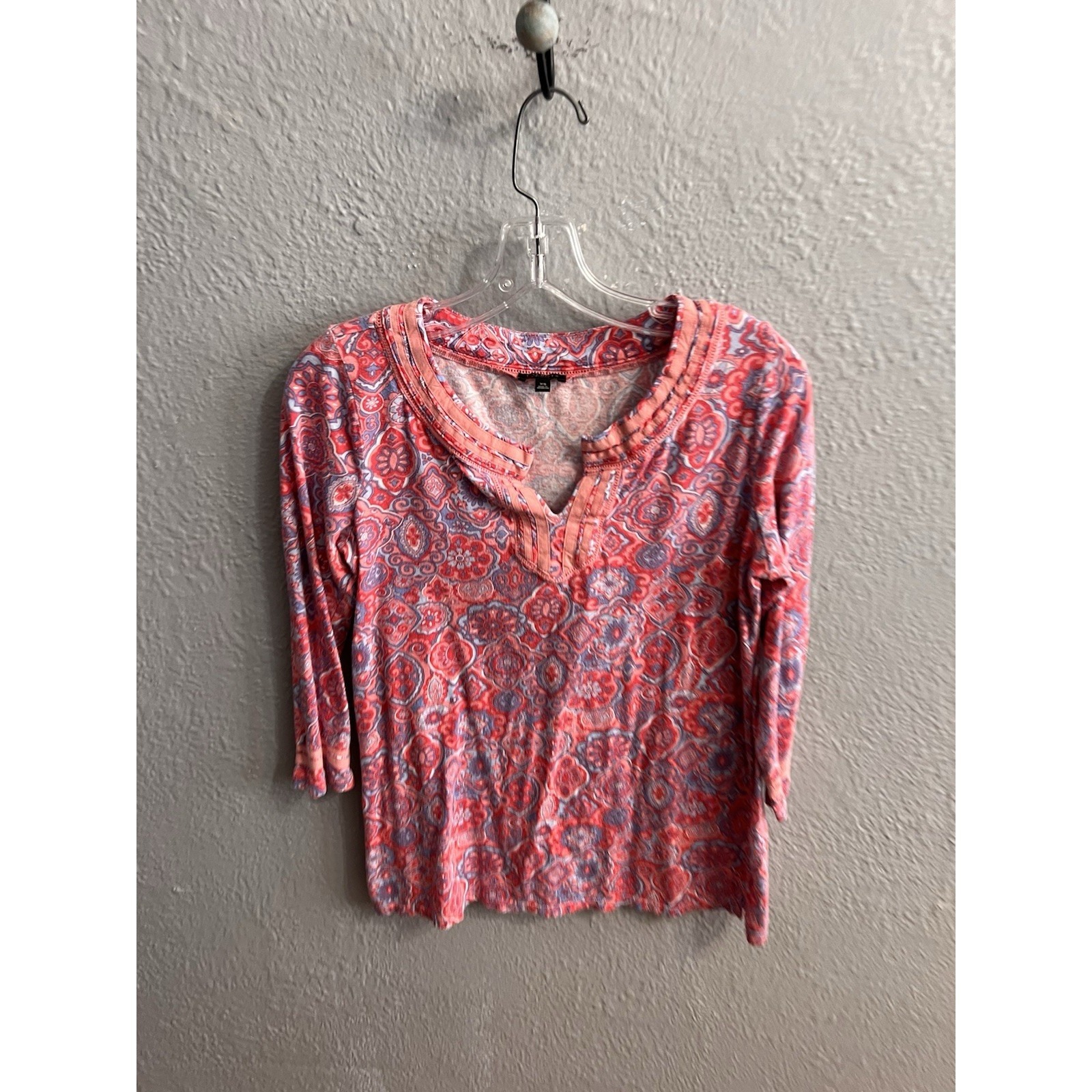 Talbots Shirt Womens Pink Print Size Xs 3/4 Sleeve Pullover Tunic